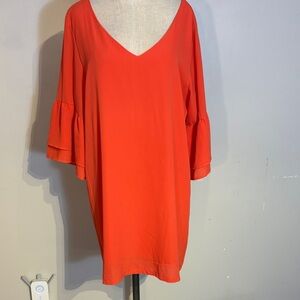 Bright Orange Flared Sleeve Dress
